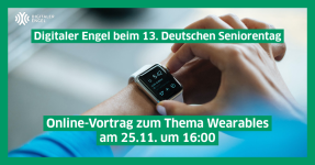Terminhinweis "Wearables" mit Smartwatch als Hintergrundbild