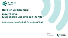 Die Titelfolie der Präsentation zum Thema Klug sparen und anlegen im Alter.