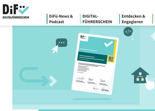 Ein Screenshot der Internetseite www.difü.de - In der Mitte sieht man das DiFü-Zertifikat.