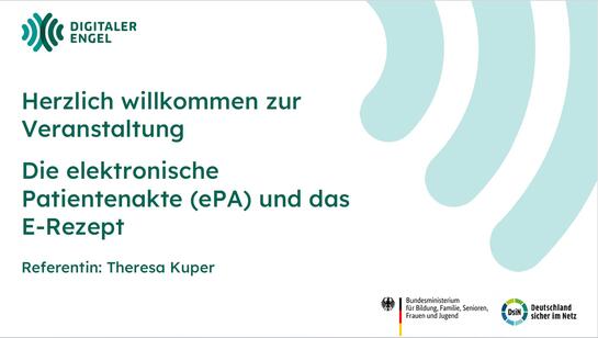 Die Startfolie der Präsentation zum Thema "elektronische Patientenakte und E-Rezept"