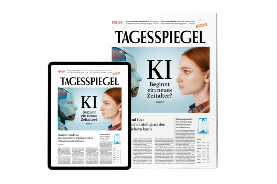 Eine Ausgabe des Tagesspiegels mit einer Titelseite zum Thema KI.